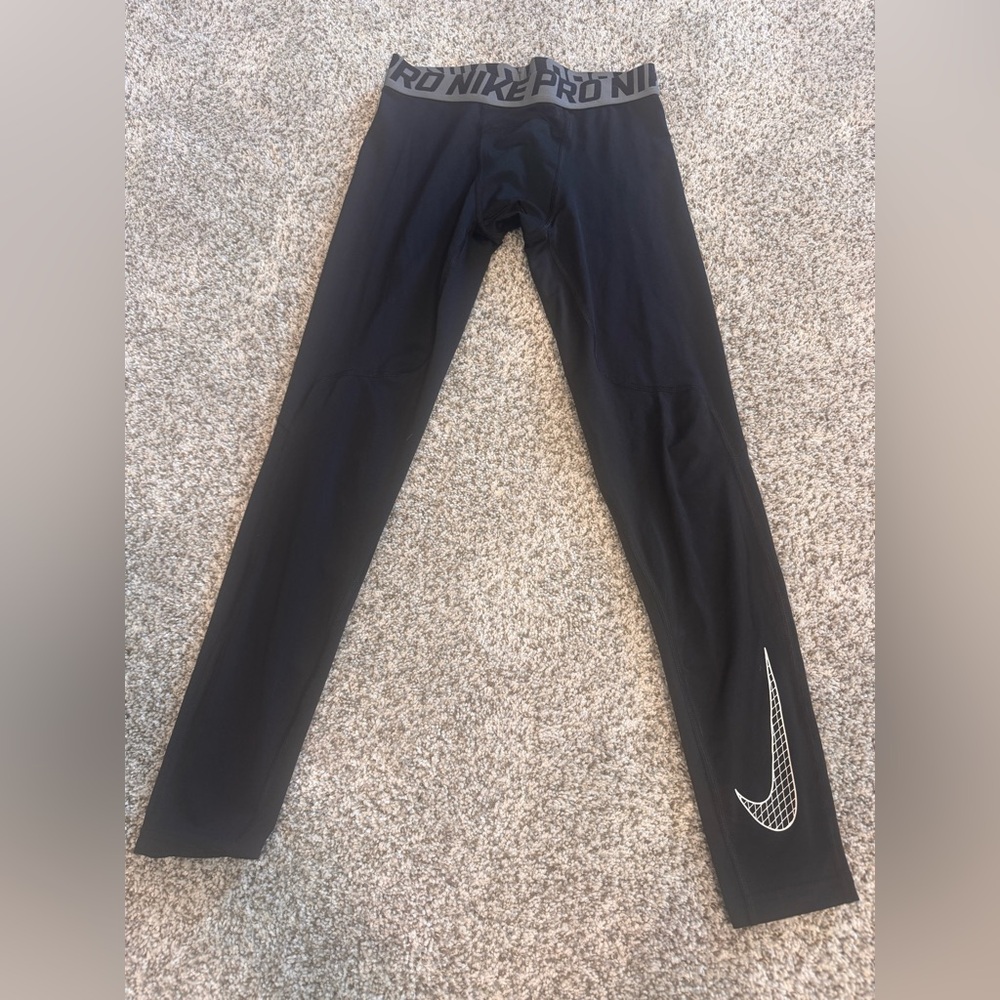 Boy’s Large Nike Black Leggings with White Logo
